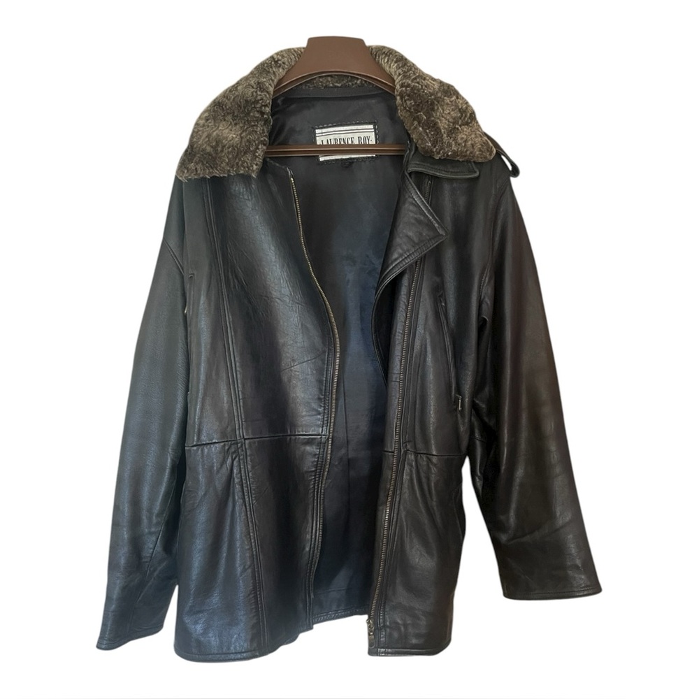 Black Aviator Shearling Lambskin Leather Trimming sheepskin Jacket unisex Large